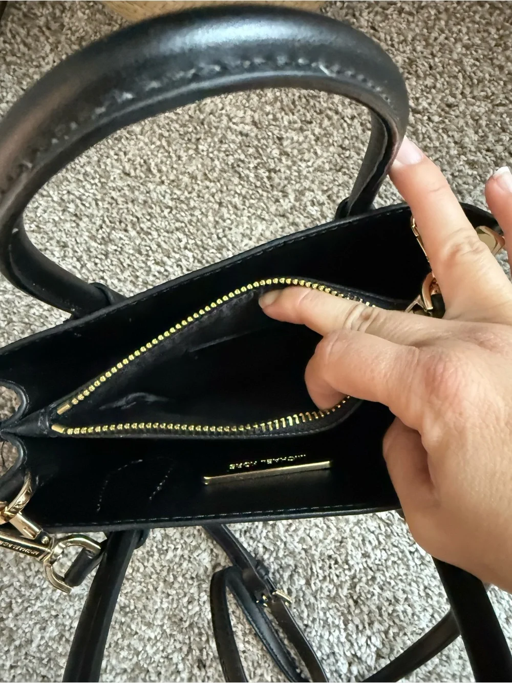Michael Kors Black Pebbled Satchel with Gold MK Charm